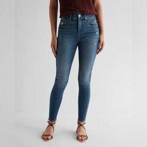 EXPRESS-Mid Rise Dark Wash Skinny Jeans